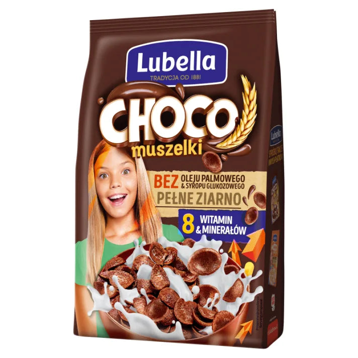 Muszelki Zbożowe muszelki o smaku czekoladowym 500g Lubella