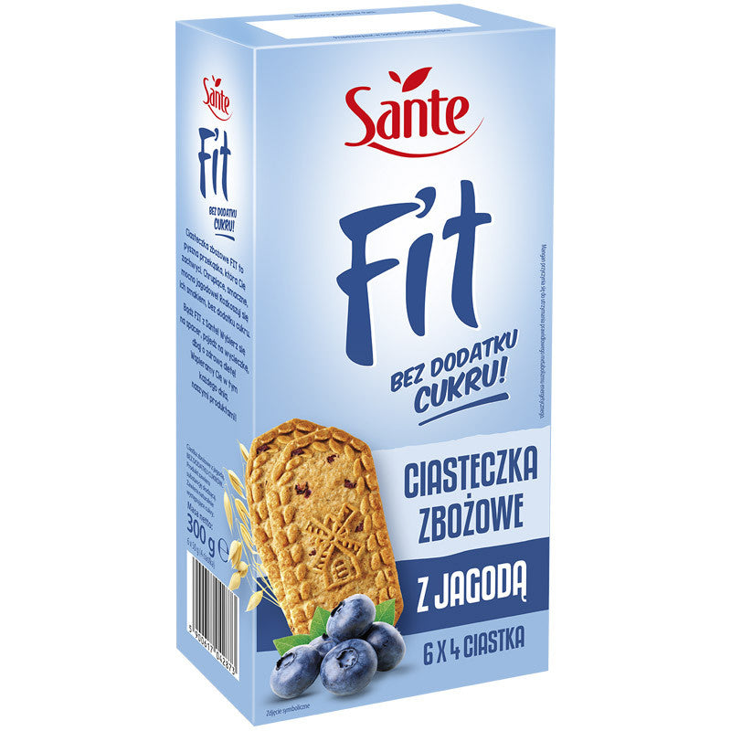 Ciasteczka zbożowe Fit jagody bez cukru 300 g Sante